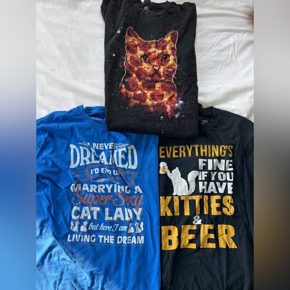Bundle of 3 men’s size medium cat-themed t-shirts